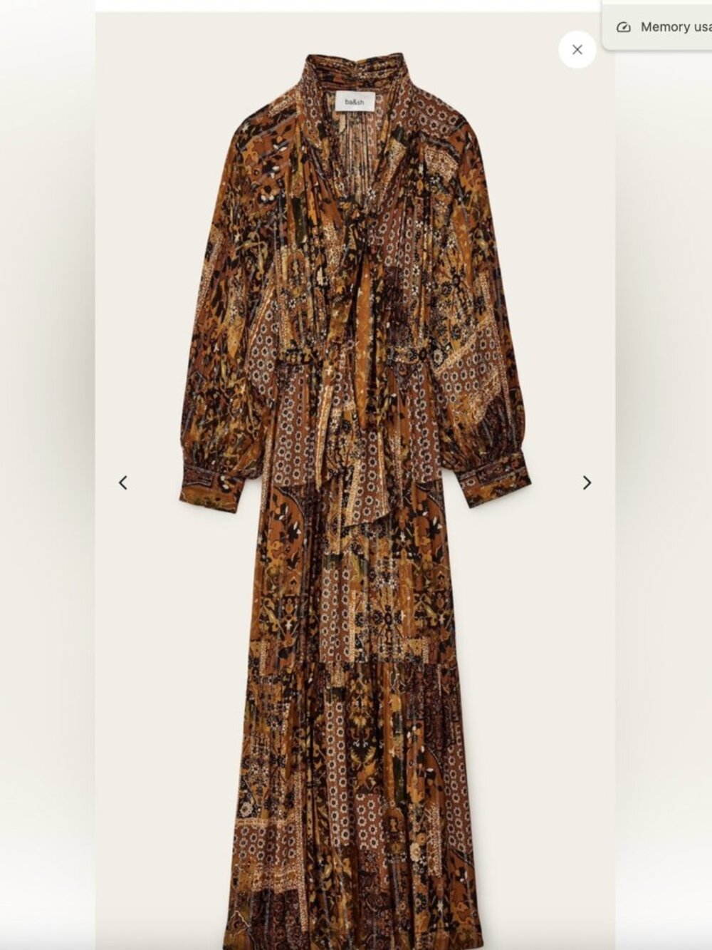 ba&sh Pierta Patchwork Print Midaxi Length Dress in Yellow Ochre Small